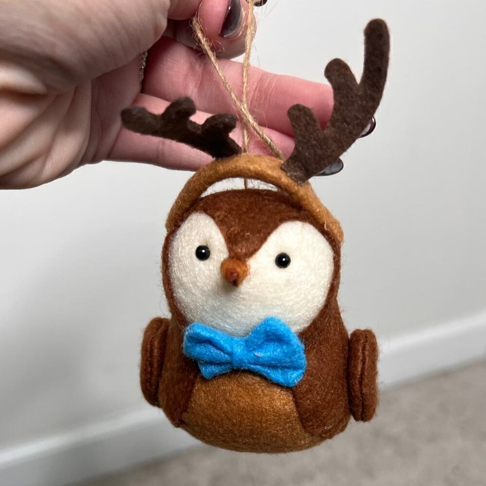 Target Bird Bucky Featherly Friends Reindeer Antlers Blue Bow Christmas Ornament